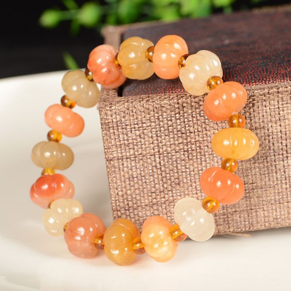 

natural color jade 10mm pumpkin beads bracelet jadeite jewelry fashion charm accessories hand-carved lucky amulet gifts women, Silver