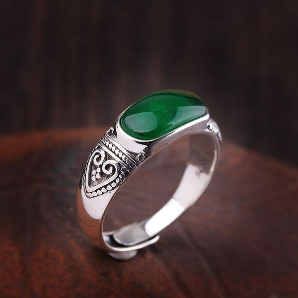 

cluster rings s925 sterling silver jewelry women's ring thai adjustable natural jade, Golden;silver