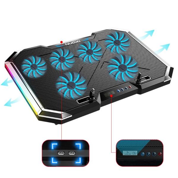 

lapcooling pads stand 6 fans,12"-18" notebook radiator 2 usb speed touch control quiet, rgb led light, efficient