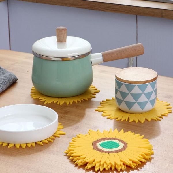 

table runner heat-insulating silicone teacup mat dining sunflower round heat-resistant anti-ironing tableware coasters