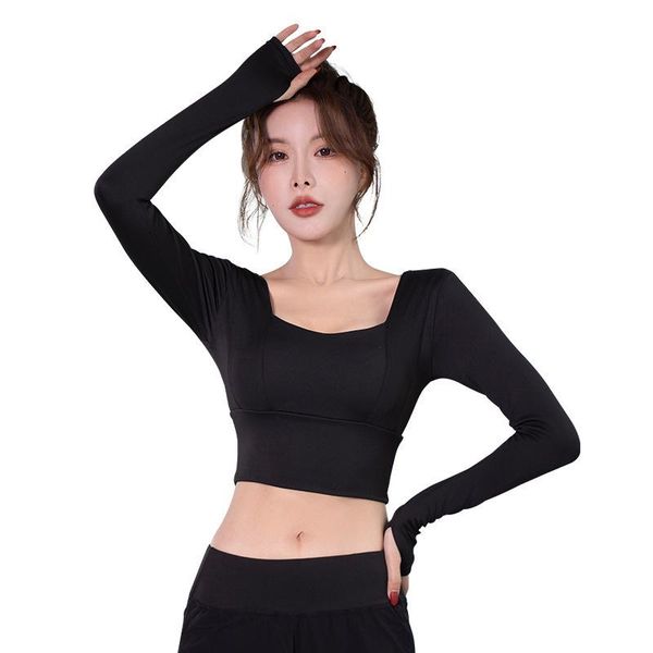 

yoga outfit the fitness short cropped clothes stretch slim sports long-sleeved with bra pad blouse women