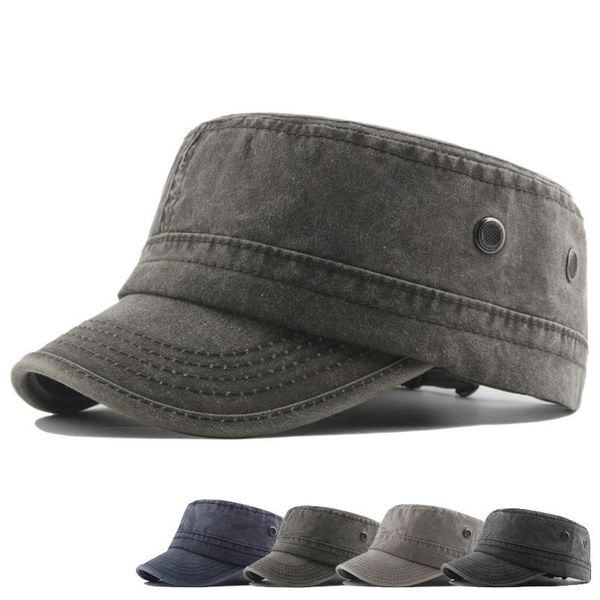 

wide brim hats washed cotton military caps men cadet army cap unique design vintage flat hat retro baseball, Blue;gray