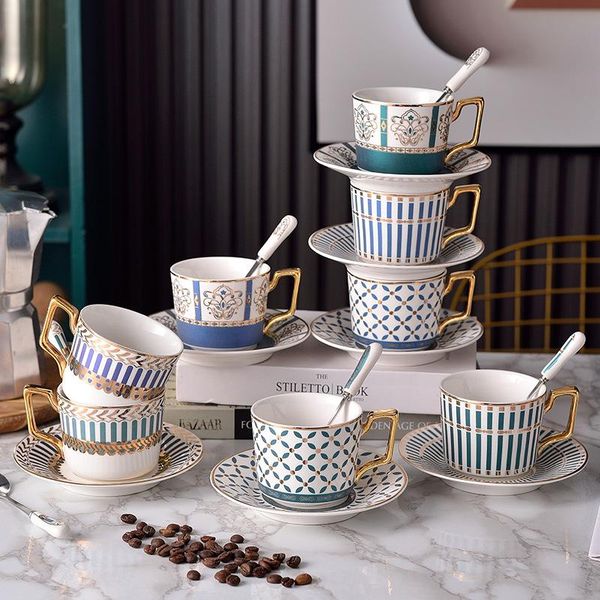

mugs europe cup noble bone china coffee saucer spoon set luxury ceramic mug grade porcelain tea cafe party drinkware