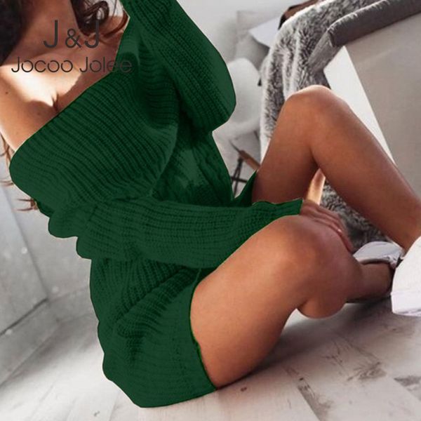 

jocoo jolee women winter plus size long sleeve knitted bodycon dress off shoulder sweater dress elegant party club dress 210518, Black;gray