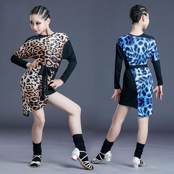 

stage wear latin dance dress girls long-sleeved leopard skirt practice clothes salsa/tango/ballroom competition dresses sl4283, Black;red