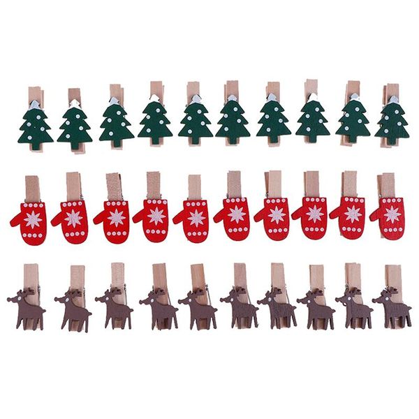 

clothing & wardrobe storage 10pcs/set red green christmas tree elk goves wood clips mini wooden clothes po paper peg pin clothespin craft