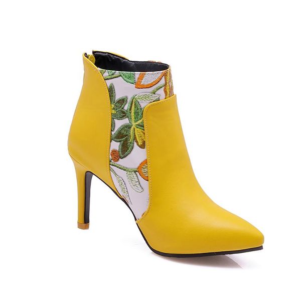 

boots spring autumn stiletto thin high heels pointed toe pu zipper style ankle womens bota feminina, Black