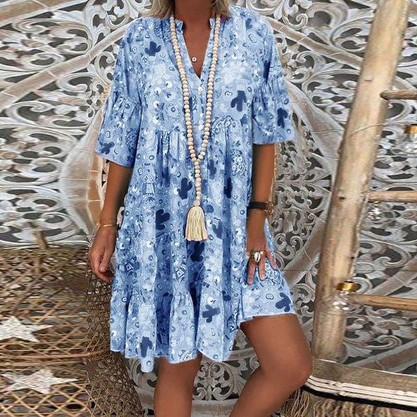 

party dresses dress elegant floral print beach vestidos women's fashion summer printed v neck buttoned loose bohemian, White;black