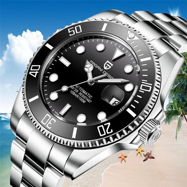 

wristwatches 2021 pagani design brand automatic mechanical men watch 100m waterproof male sapphire glass sports wrist relogio masculino, Slivery;brown