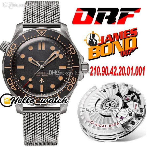 

orf 007 james bond "no time to die" cal a8806 automatic mens watch ceramic bezel titanium case black dial stainless steel mesh str, Slivery;brown