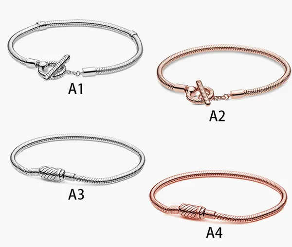 Feiner Schmuck, authentische Perle aus 925er Sterlingsilber, passend für Pandora-Charm-Armbänder, T-förmige Schnalle, Schlangenknochenkette, Sicherheitskette, Anhänger, DIY-Perlen