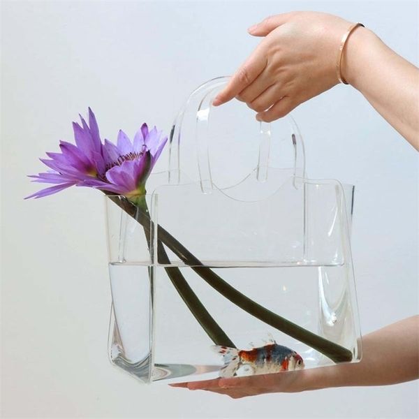 Net Celebrity Bubble Borsa a mano creativa Vaso di vetro Grande diametro Ins Serbatoio di pesce DecorazioneDisposizione dei fiori del soggiorno 211214