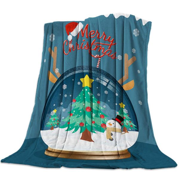 

throw blanket for sofa couch- crystal ball christmas tree and snowman 49 x 79 inche flannel bed blanket lightweight microfiber