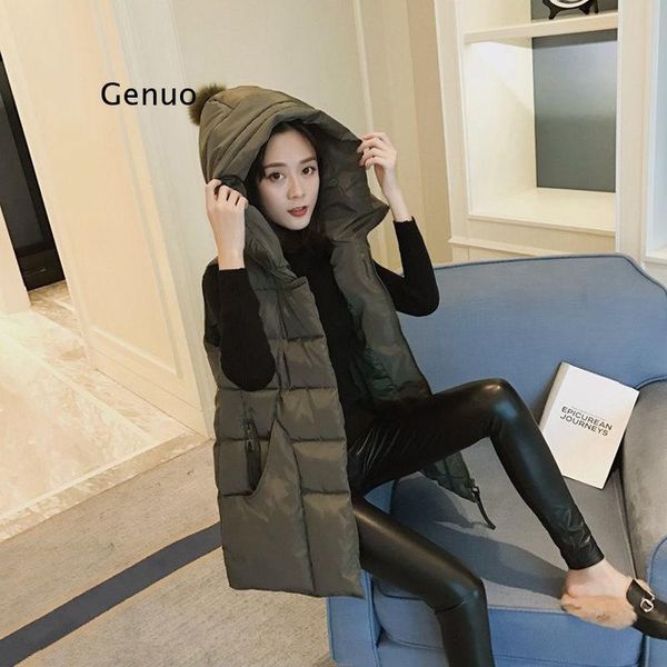 

women's vests woman jacket vest winter fashion trend cotton-padded waistcoat loose hooded cotton coat for women chaleco mujer, Black;white