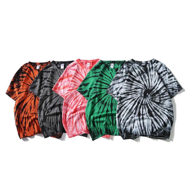 

fashion brand short sleeve t-shirt men's street personality casual tie dye loose hip hop dance summer, White;black