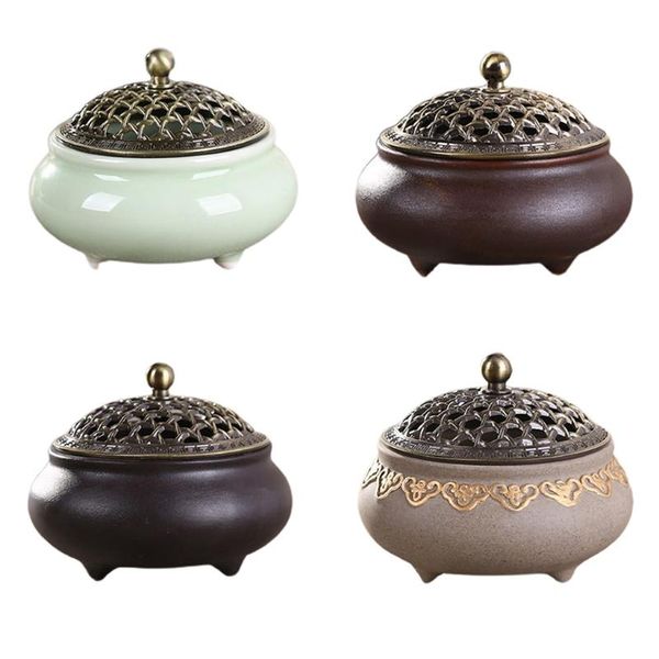 

fragrance lamps round ceramic censer classical incense burner with cover porcelain coil holder vintage for