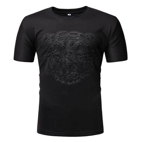 

men's casual european tiger head stamping t-shirt 872 in summer of, White;black