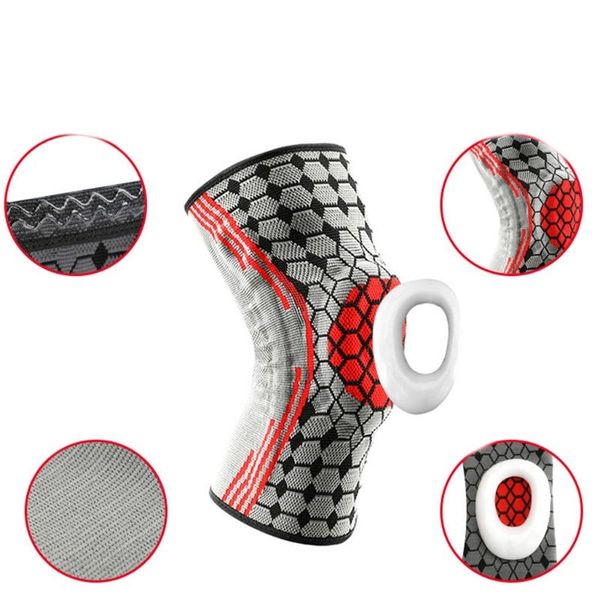 

elbow & knee pads fitness brace support with spring stabilizers patella silicone pad meniscus compression absorption sleeve, Black;gray
