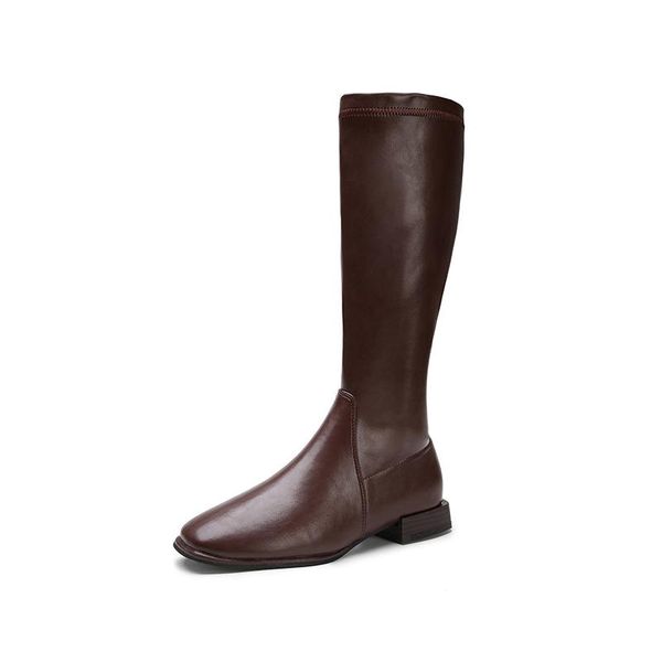 

boots 2021 yuanlitong high tube knight women's knee thick heel square head brown plush long, Black