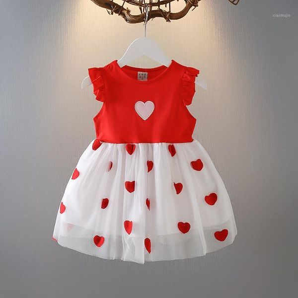 

summer embroidered mesh dresses princess girls dress cute cartoon letter girl printed kids birthday party clothes girl's, Red;yellow