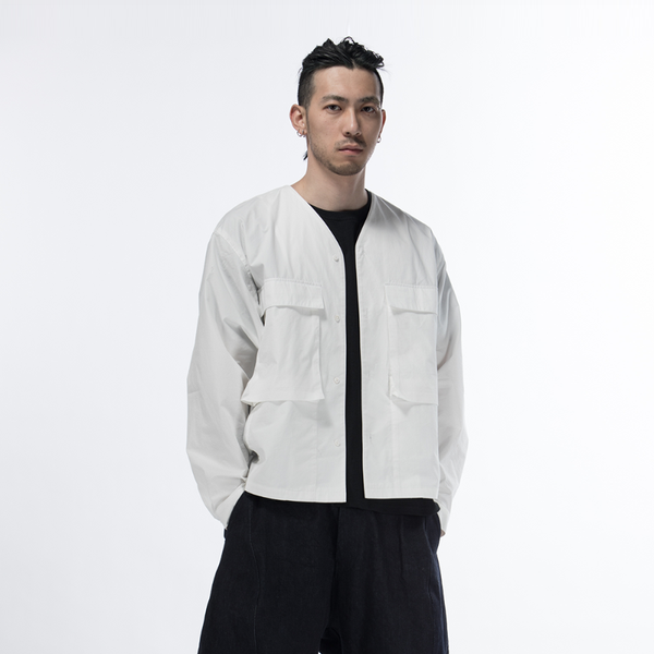 

men's casual shirts customized plus size s-6xl spring autumn male fashion originally designed a collarless multi-pocket loose-sleeved, White;black