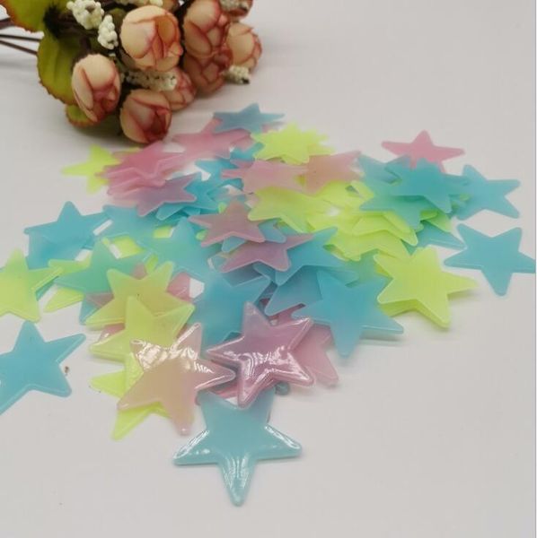 Melhor 3CM Luminous Star Wall 100pcs TV Wall Paper Decorative Painting PVC Fluorescente Sticker Luminous Wall Sticker Star