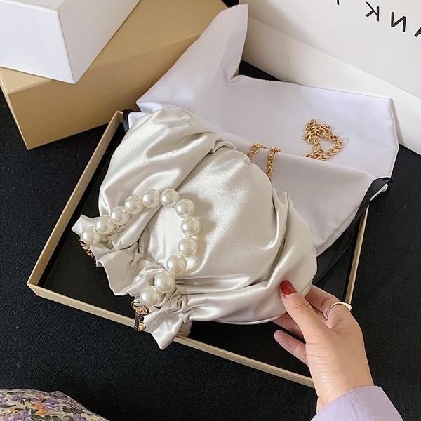 

cross body small silk drawstring crossbody bags for women 2021 elegant bucket shoulder handbags female travel pearl bag