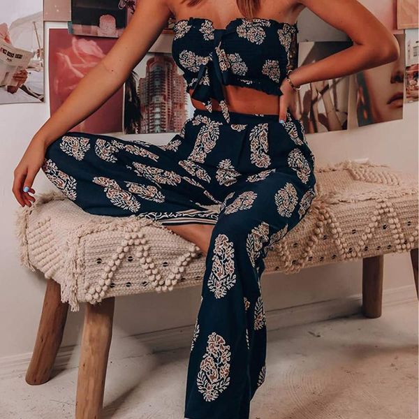 

women's tracksuits ladies suit print sleeveless strapless pullover + pants trousers set two piece women summer vetement femme 2021, Gray