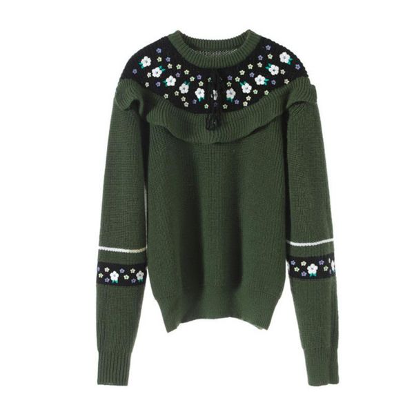 

women's sweaters [deat] 2021 autumn fashion high-quality clothing round neck printed long sleeved wool sweater wi301, White;black