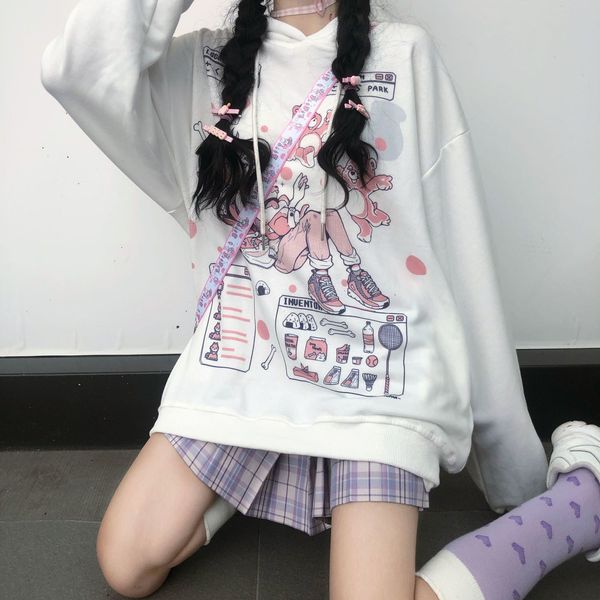 

kawaii anime harajuku hoodie women ullzang cute cartoon korean style sweatshirt fashion graphic hoodie female woman clothes, Black