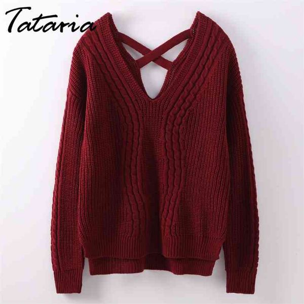 

1 women jumper oversized sweaters feminina long sleeve pull femme open pink v neck pullover female 210514, White;black