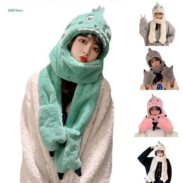 

hats, scarves & gloves sets animal hat christmas dinosaur plush feel hooded scarf headband for girls boys soft children winter warm, Blue;gray
