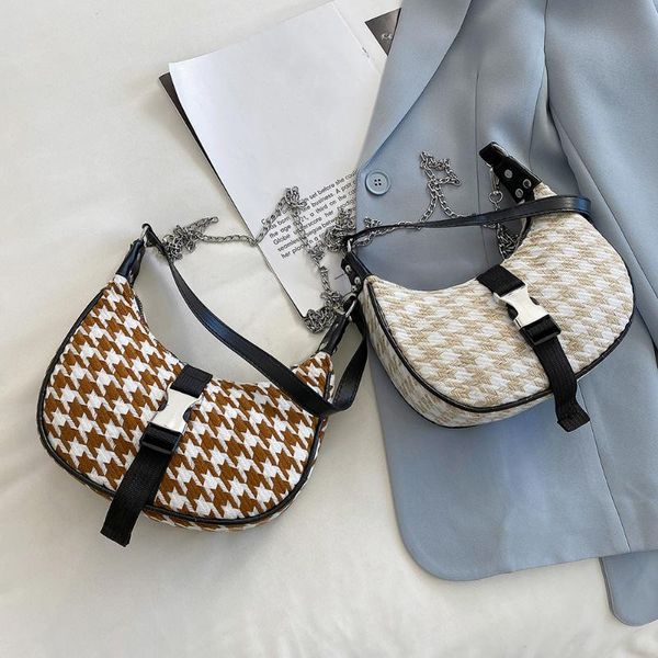 

cross body fashion women houndstooth pattern printing underarm shoulder crossbody messenger bag casual ladies chain hobos handbags purse