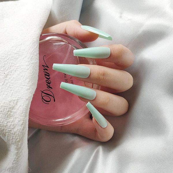 

24pcs super long mint green ballet coffin false nails dw, Red;gold