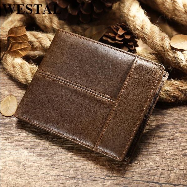 

wallets westal men's wallet genuine leather purse for men credit catrd holder short male slim coin money bags 8064, Red;black