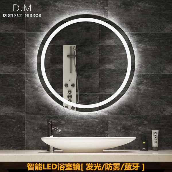 

mirrors nordic hand washing bathroom wall-mounted led light emitting mirror round with toilet intelligent