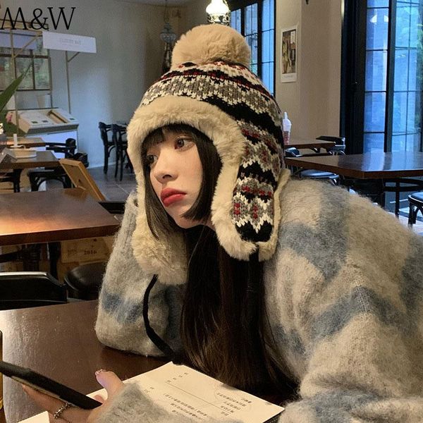

berets women's warm earmuffs thick knitted hat winter cold protection cotton cap ear lei feng protectio, Blue;gray