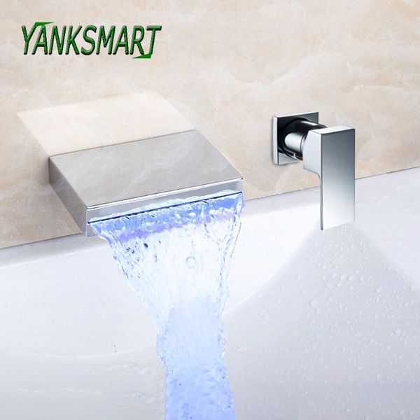 

bathroom sink faucets yanksmart led chrome polished wall mounted single handle faucet bathtub waterfall basin tap mixer taps