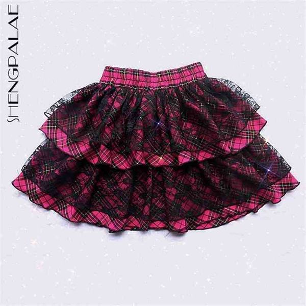 

personality high waist skirt women's summer plaid lace bow mini streetwear female tide 5c937 210427, Black