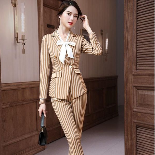 

women's two piece pants 2021 fashion styles double breasted formal suits with and jackets coat for women business work wear blazers aut, White