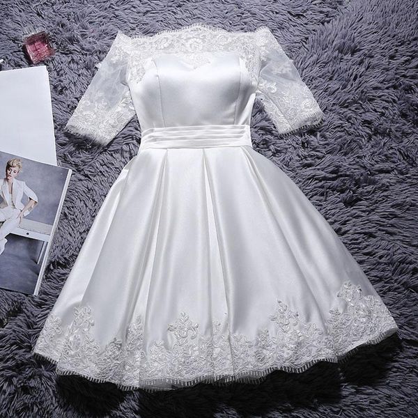 

ethnic clothing white slash neck cheongsam flower appliques short prom party dress gown bandage pleated qipao lace sleeve luxury robe de soi, Red