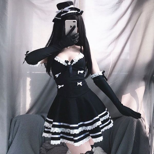 

apron erotic lolita maid cosplay lingerie costume underwear kawaii mini devil roleplay set babydoll bow for women anime, Red;black