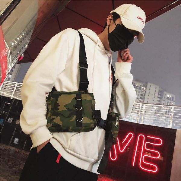 

backpack streetwear bag harness chest rig oxford two pockets men tactical functional vest hip-hop women small fanny pack