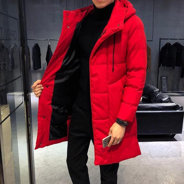 

Men's Down & Parkas Fashion Winter Jacket Men Brand Clothing Mens Thick Warm Mid-length Parka Coats High Quality Hooded Solid Red 3XL BBFC, Black