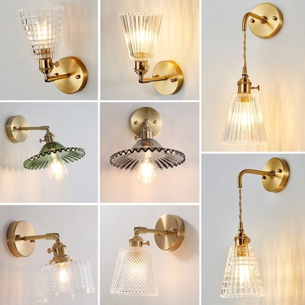 

nordic japanese brass glass wall lamp creative simple bedroom bedside cloakroom corridor bathroom mirror headlight