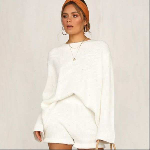 

two pieces set strap womens tracksuits detail shift back and pant solid women sweater suits o neck knitted pullover, Gray