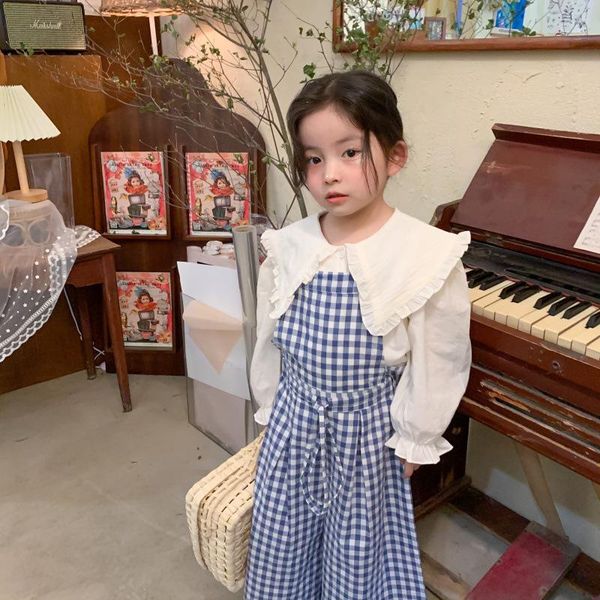 

jumpsuits milancel 2021 spring kids overalls korean plaid wide leg, Blue