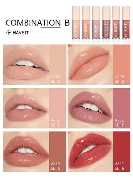 

lip gloss 6 colors glossy lipstick set pigmented liquid gift non-stick nourish plump and lips 2021