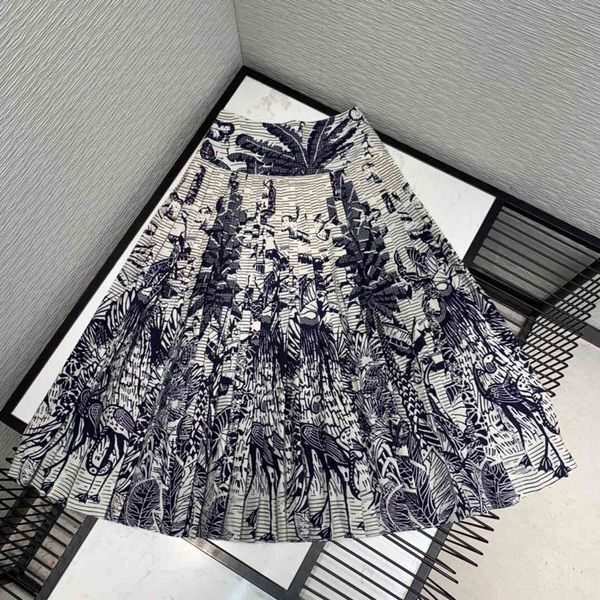 

dress early spring fancy coconut tree animal print ethnic vintage long skirts womens big bottom pleated high-end brand skirt, Black;gray