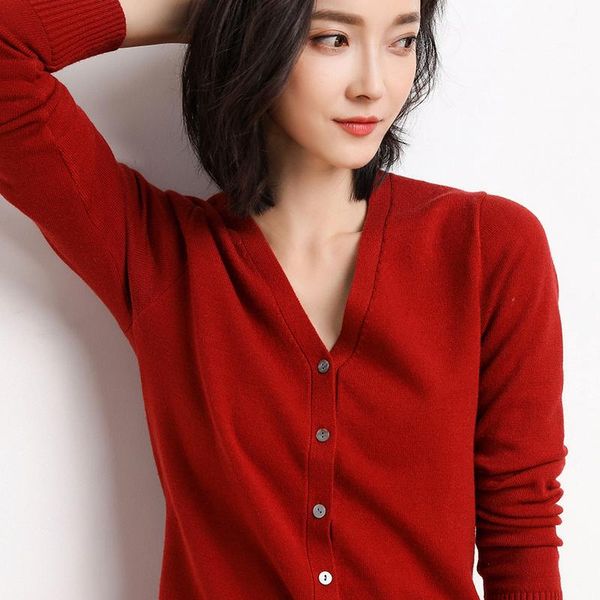 

women's sweaters 13 color fashion sweater v-neck long sleeve solid single breasted cashmere cardigans women comfortable bottoming 1203, White;black